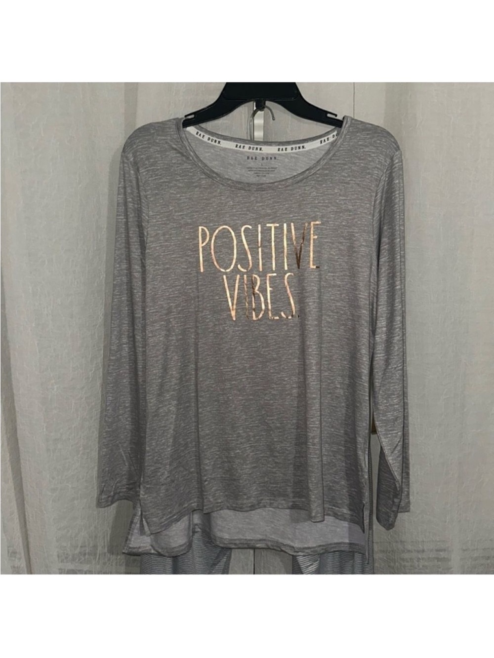 RAE DUNN. L Silver Gray White Rose Gold POSITIVE VIBES. Long Sleeve Joggers PJ